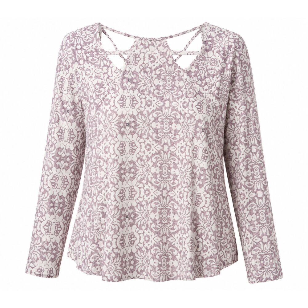 Cato 14/16W Mauve Floral Print Criss Cross Neck Long Sleeve Blouse Plus